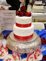 2 TIER WHITE WITH DOTS & RED RIBBON ROLLED FONDANT